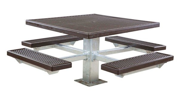 Square Plastisol Picnic Table With Galvanized Pedestal Frame
