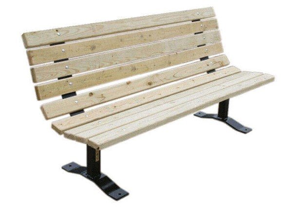 Wooden Contoured Park Bench With Steel Frame, Surface Mount