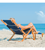 Oak Wood Marine Grade Fabric Beach Chair with Footrest