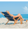 Oak Wood Marine Grade Fabric Beach Chair with Footrest