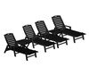 Nautical Recycled Plastic Chaise Lounge With Square Folding Side Table Set From Polywood
