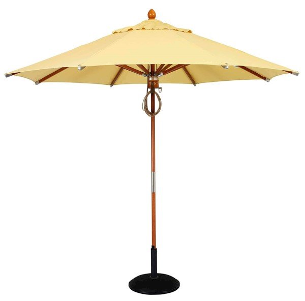 Commercial Market Umbrellas 9 foot diameter Wood 8 Rib Market Umbrella Sunbrella Marine Grade Fabric.