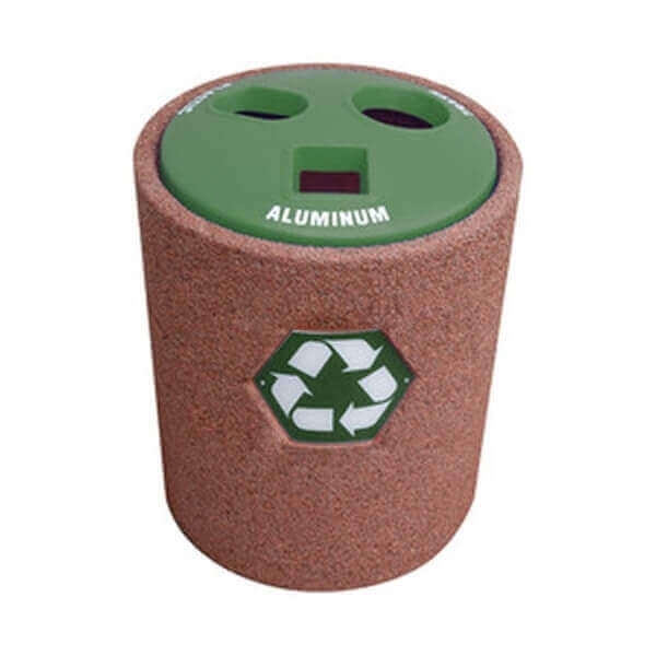 42 Gallon Commercial Concrete Round Recycling Trash Receptacle With Divided Plastic Lid