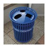 42 Gallon Commercial Flat Steel Strap Round Recycling Trash Receptacle With Divided Aluminum Lid