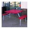 42" Commercial Square Thermoplastic Picnic Table With Two Benches Steel Frame