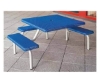 42" Commercial Square Thermoplastic Picnic Table With Three Benches Steel Frame