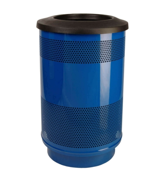 55 Gallon Round Stadium Steel Trash Receptacle with liner, 86 lbs.