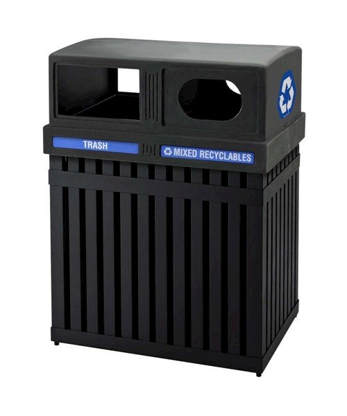50 Gallon Arch Tec Commercial Rectangular Steel Trash Receptacle With Double-Sided Lid