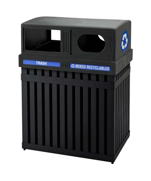 50 Gallon Arch Tec Commercial Rectangular Steel Trash Receptacle With Double-Sided Lid