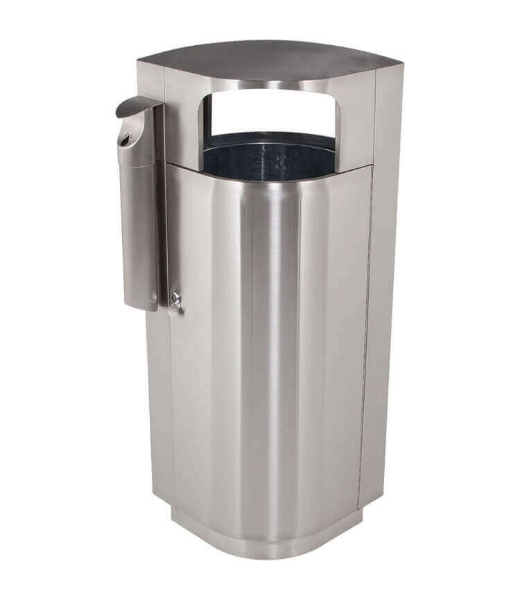 20 Gallon Leafview Commercial Stainless Steel Trash Receptacle With Attached Cigarette Snuffer