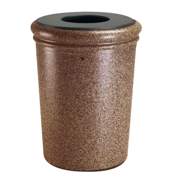 50 Gallon Stone Tec Commercial Round Polymer Concrete Plastic Trash Receptacle