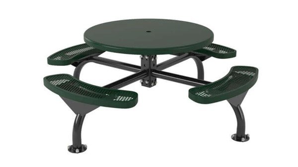 Round Picnic Table with a Solid 46" Top with Attached Bench Seats- Web Style, 255 lbs. 