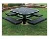 46" Rolled Style Octagonal Polyethylene Coated Metal Picnic Table With Pedestal Mount