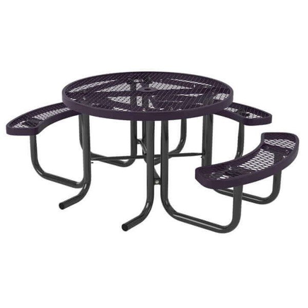 46" Round Expanded Polyethylene Coated Metal Picnic Table With 3 Attached Seats