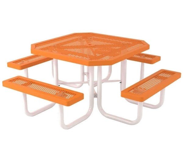 Octagonal 46" Textured Polyethylene Coated Orange Expanded Metal Picnic Table - Regal Style