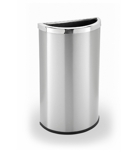 8 Gallon Precision Half Moon Stainless Steel Trash Receptacle - 11 lbs.