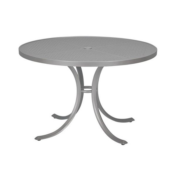Curved Base Design Boulevard 30" Punched Aluminum Round Dining Table with Umbrella Hole by Tropitone
