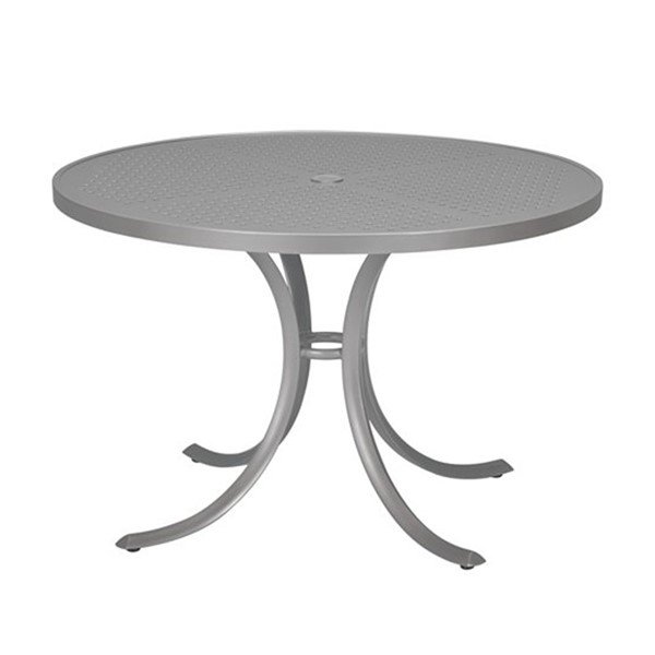 Curved Base Frame 42" Boulevard Punched Aluminum Round Dining Table with Umbrella Hole by Tropitone - 48 lbs.