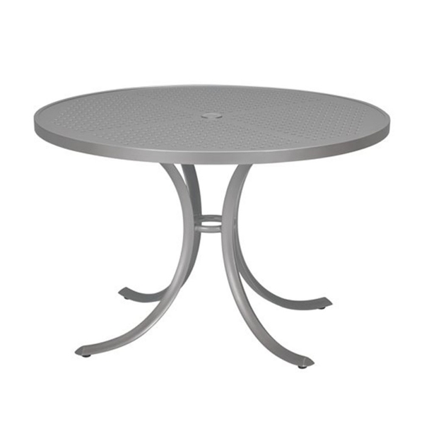 Curved Base Frame 42" Boulevard Punched Aluminum Round Dining Table with Umbrella Hole by Tropitone - 48 lbs.