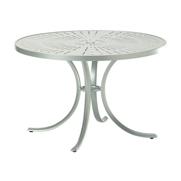 Curved Base Frame 42" La'Stratta Punched Aluminum Round Dining Table with Umbrella Hole by Tropitone - 48 lbs.