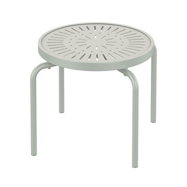 20" Round La'Stratta Punched Aluminum Stacking Tea Table with Powder-Coated Aluminum Frame by Tropitone - 8 lbs.