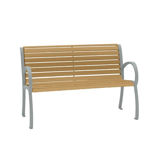 4' District Style Slat Back and Arm Bench with Powder-Coated Aluminum Frame - 75 lbs.