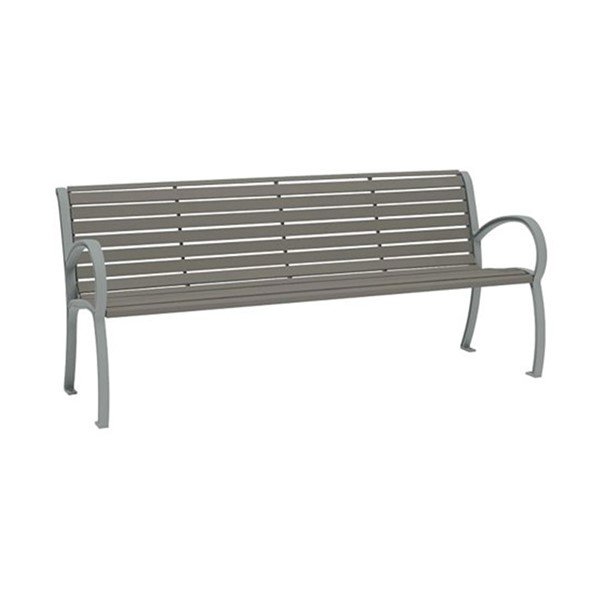 6' District Style Arm Bench with Powder-Coated Aluminum Frame and Horizontal Slats - 92 lbs.