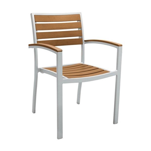 Jado Faux Wood Slat Dining Chair with Powder-Coated Aluminum Frame by Tropitone - 12 lbs.