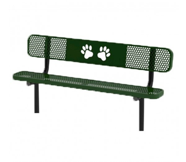  6 Ft. Ultra Leisure Perforated Dog Park Polyethylene Coated Steel Stationary Bench With Laser Cut Paws Design