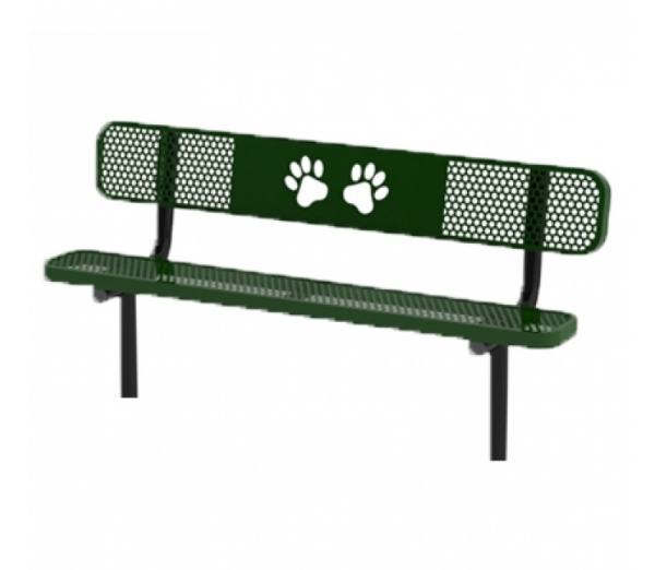  6 Ft. Ultra Leisure Perforated Dog Park Polyethylene Coated Steel Stationary Bench With Laser Cut Paws Design