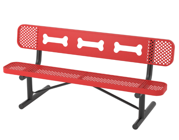 6 Ft. Ultra Leisure Perforated  Dog Park Polyethylene Coated Steel Stationary Bench with Laser Cut Bones Design