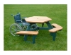 Heavy Duty ADA Recycled Plastic Hexagonal Picnic Table With 3 Attached Benches And Umbrella Hole