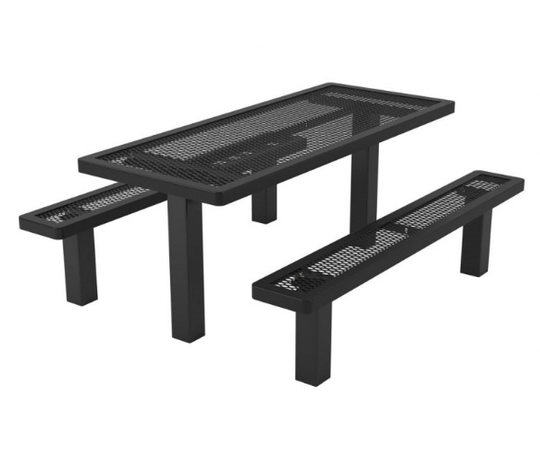 Regal Style Thermoplastic Coated Expanded Metal Picnic Table With 2 Unattached Benches