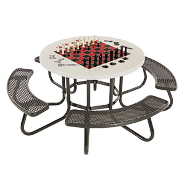 48" Round Game Picnic Table With Fiberglass Top And Plastisol Expanded Metal Seats