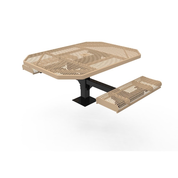 ELITE 46" x 63" ADA Compliant Octagon Thermoplastic Coated Expanded Steel Rolled Pedestal Picnic Table with 2 Attached Seats