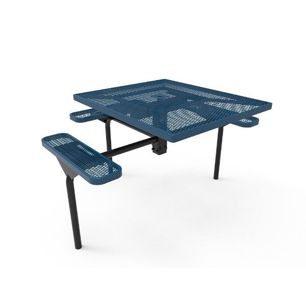 Elite Series 46" x 54" ADA Compliant Nexus Style Square Thermoplastic Polyethylene Coated 3 Seat Pedestal Picnic Table -  Quick Ship - Blue - Inground