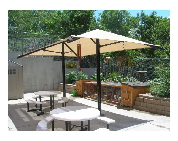 Rectangular Fabric Dual Column Umbrella Shade Structure With 8 Ft. Height