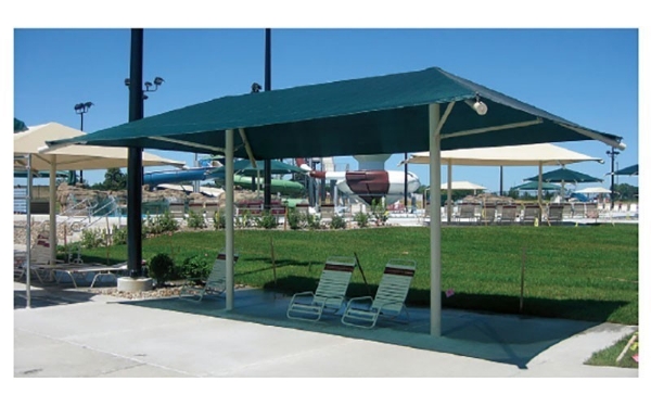 Rectangular Fabric Dual Column Umbrella Shade Structure With 8 Ft. Height