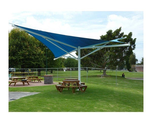 Hypar Umbrella Fabric Shade Structure with Single Steel Post