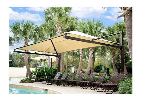 Custom Suspended Cantilever Fabric Shade Structure with Steel Frame