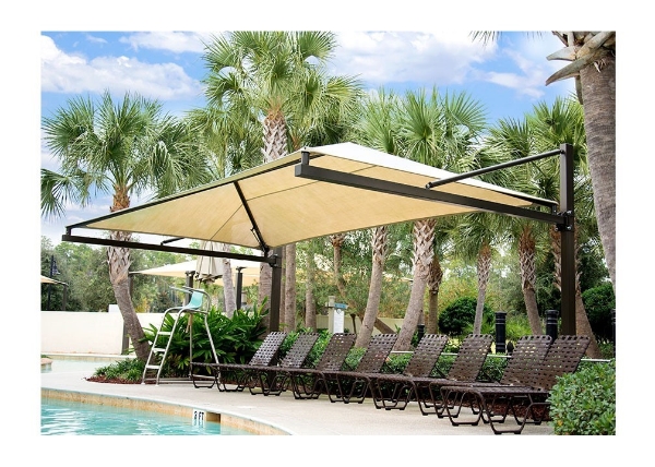 Custom Suspended Cantilever Fabric Shade Structure with Steel Frame