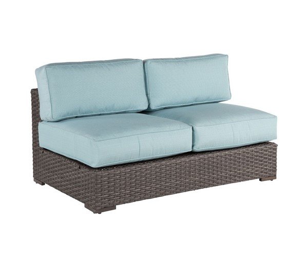 Georgia Armless Loveseat Deep Cushion Sectional Seating With Synthetic Wicker Covered Aluminum Frame