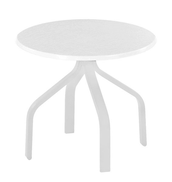 Quick Ship 18" Round All WhiteFiberglass Side Table with Commercial Aluminum Frame for Chaise Lounges