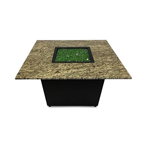 42" Square Venice Commercial Outdoor Fire Pit Dining Table With Granite Top And Aluminum Frame