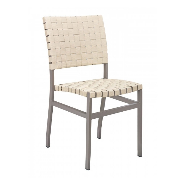 Uptown Outdoor Armless Restaurant Dining Chair With Stackable Aluminum Frame And Mesh Belt Seat 