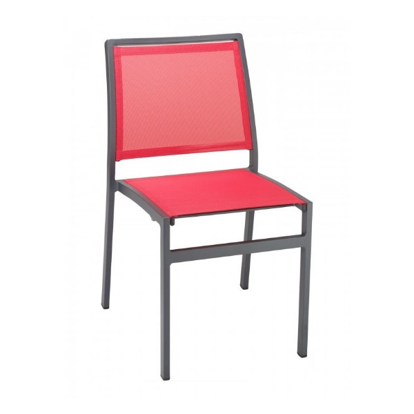 Candor Outdoor Restaurant Armless Dining Chair With Stackable Aluminum Frame And Sling Seat 