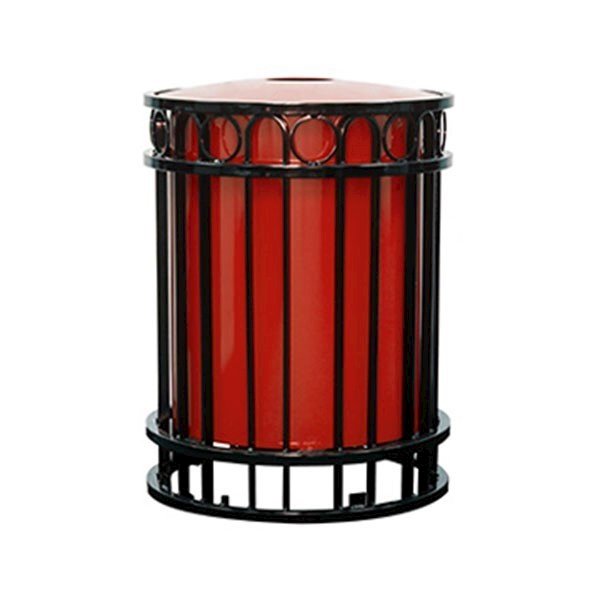 32 Gallon Miami Collection Round Steel Portable Trash Receptacle w/ Liner & Lid