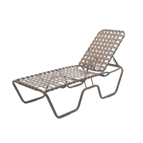 Senior Height Neptune Cross Weave Vinyl Strap Chaise Lounge With Stackable Commercial Aluminum Frame - 31 Lbs.