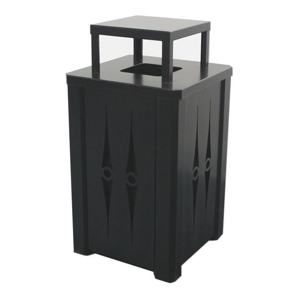 32 Gallon Square Custom Cut Steel Panel Trash Receptacle with Cover Top & Liner - 61 lbs.