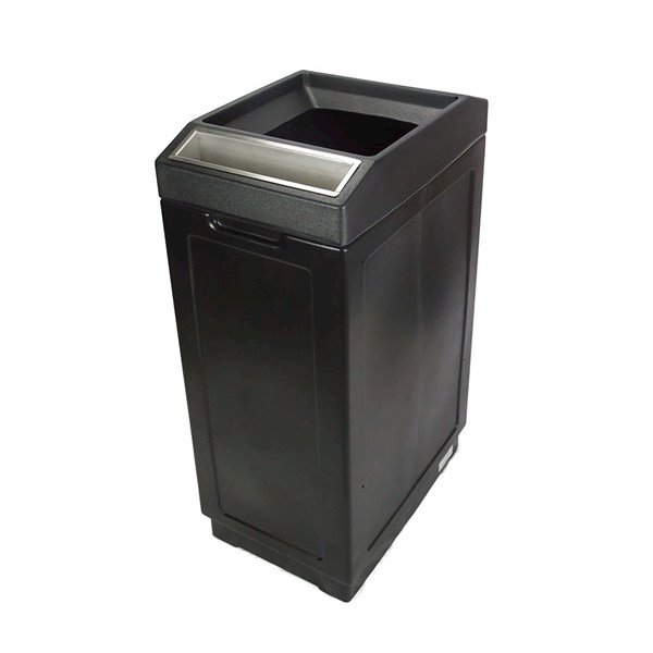 39 Gallon Plastic Square Trash Receptacle With Ashtray Open Top And Hard Plastic Liner - 39 Lbs. 